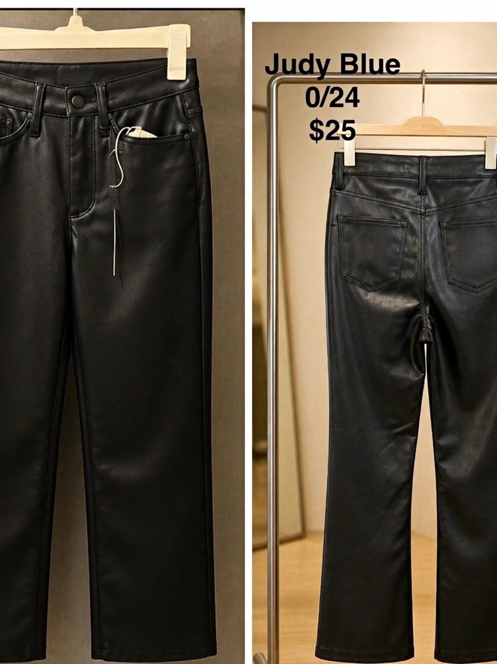 Judy Blue Women’s Black Faux Leather Bootcut Mid Rise 5-Pocket Jeans, 0/24